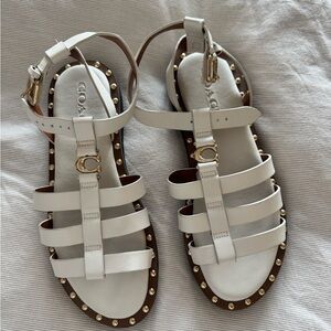 Coach White Leather Studded Sandals